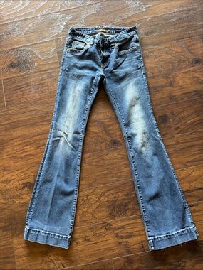 Rock & Roll Cowgirl Girls Blue Distressed Bootcut Jeans